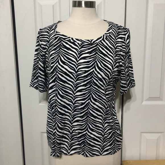 Talbots Tops - Talbots Black and White Zebra Casual Stretchy Short Sleeve Shirt